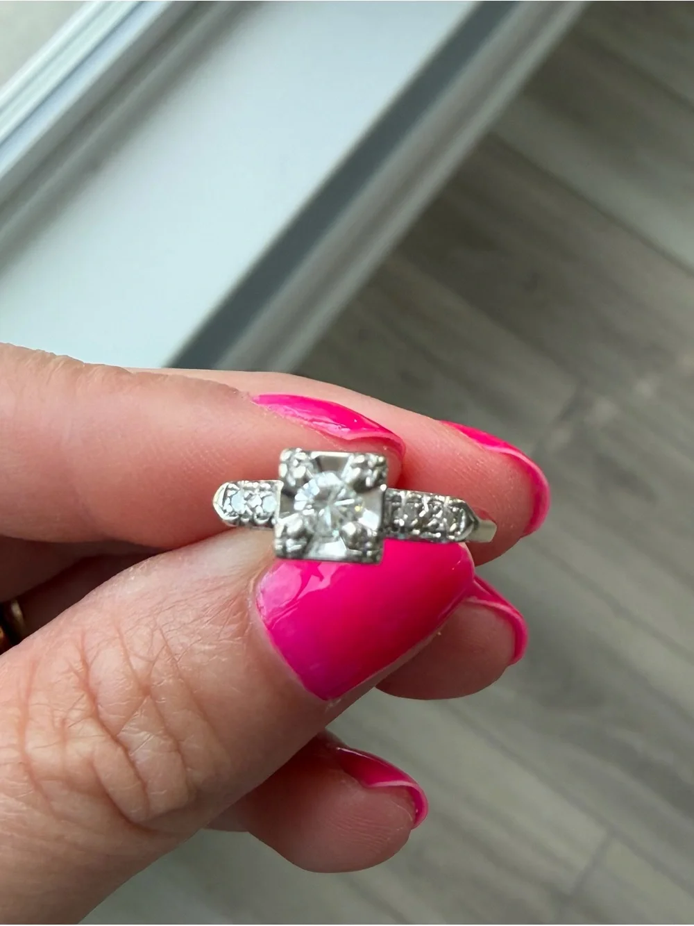 14kt yellow and white gold Vintage Mid-Century 1950s illusion diamond ring